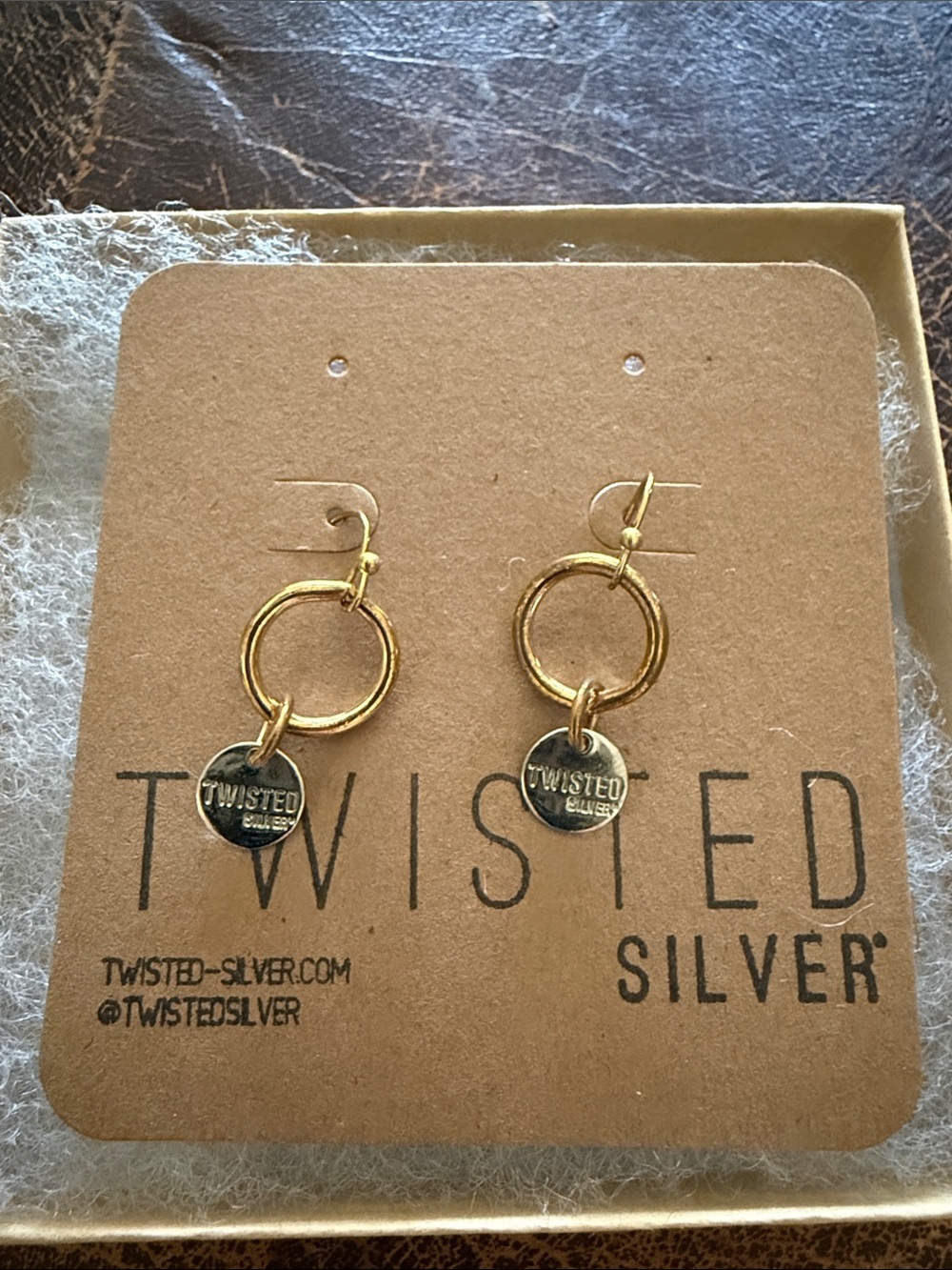 Gold-Tone Hoop Drop Earrings with Branded Charm